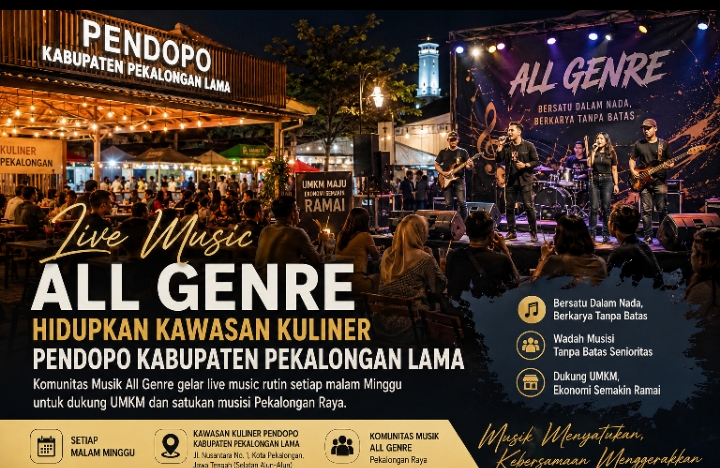 Komunitas Musik All Genre Hidupkan Kawasan Kuliner Pendopo Kabupaten Pekalongan Lama, Dorong UMKM Lewat Pentas Musik Rutin